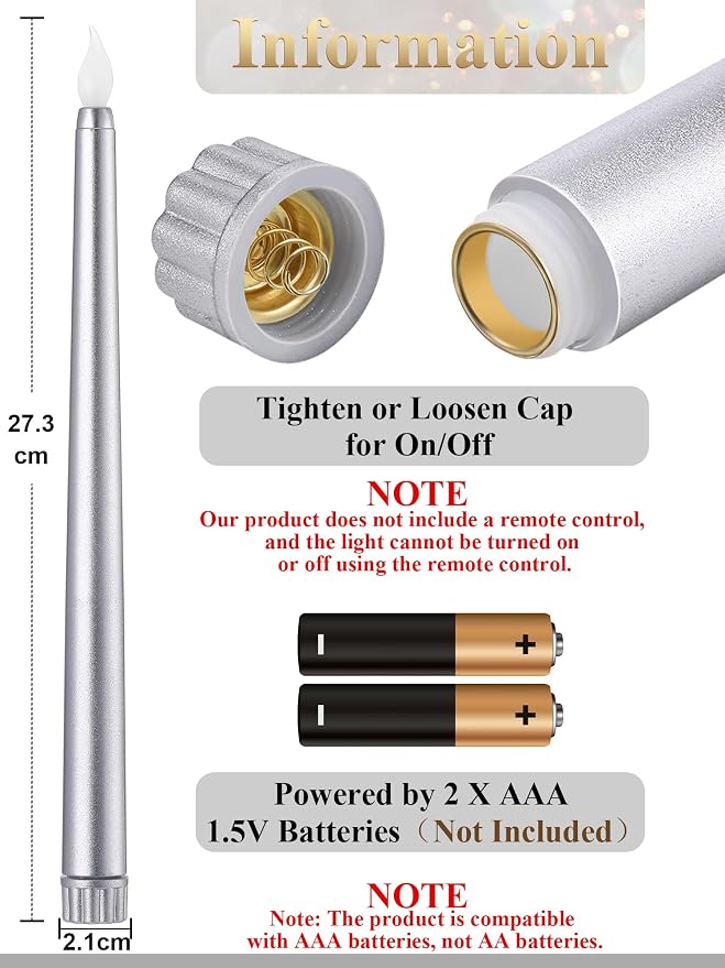 Funtery 48 Pcs Flameless LED Taper Candles Battery Operated Candles Bulk Realistic LED Candlesticks Flickering for Wedding Church Party Home Decor(Silver,11 Inch,Classic Style)