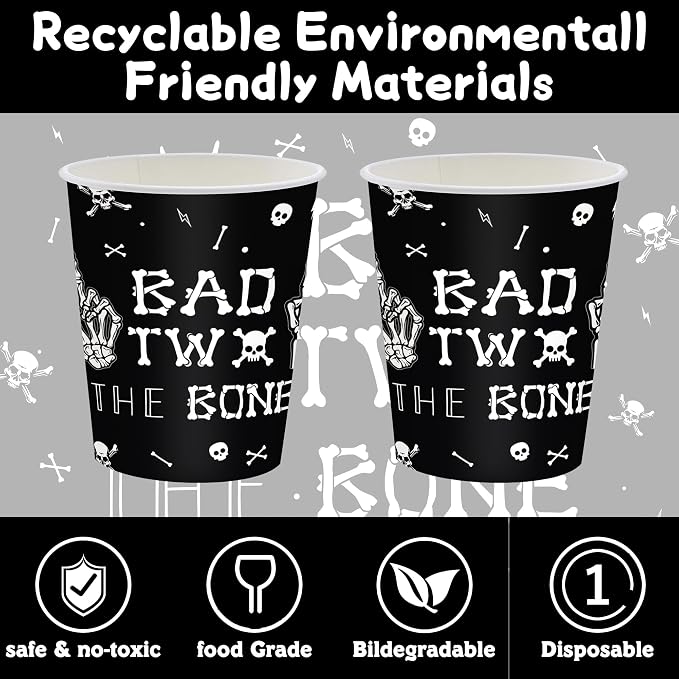 140PCS Bad Two The Bone Theme Party Decorations Boy Rock And Roll Birthday Tableware Include Plates,Napkins and Cups for Birthday Party Decorations