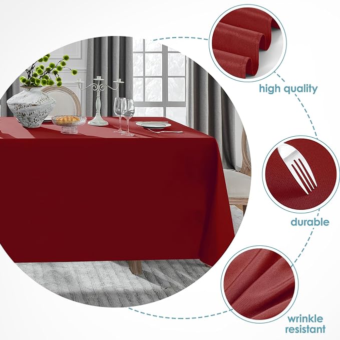 VidaFete Tablecloth 10 Pack 90 * 132inch Rectangle Table Cloth Polyester, Stain Wrinkle Resistant Polyester Dining Table Cover for Kitchen Dinning Party Wedding Rectangular Buffet Decoration(Red)