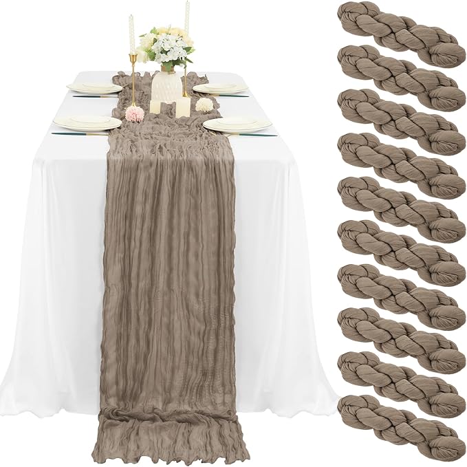 10 Pcs Nude Cheesecloth Table Runner 10FT, Gauze Table Runner for Wedding Reception Sheer Bridal Shower Birthday Party Boho Table Decoration, Rustic Romantic Wedding Runner