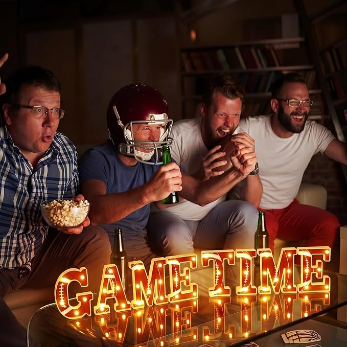 Honoson 8 Pcs Football Party Decorations Game Time LED Lights Sign Football Birthday Decorations Sports Theme Game Time Table Decor for Gameday Tailgate Fans Match Point Party Supplies
