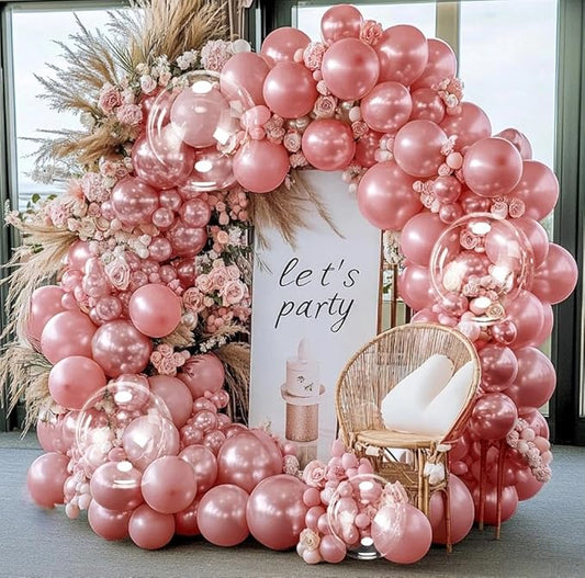 Pearl Pink Balloon Arch Double Stuffed Pearl Dusty Rose Pink Balloon Garland Kit Blush Balloons Different Size With Clear Balloons for Birthday Wedding Valentines Day Bridal Baby Shower Party Decor