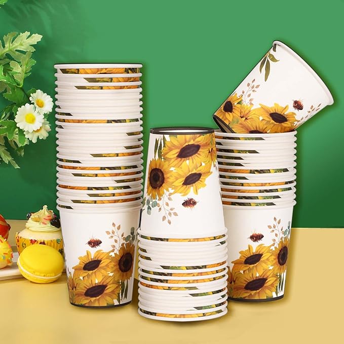 Sunflower Party Decorations, Sunflower Plates and Napkins Party Supplies Serves 50, for Birthday Bee Baby Shower Bridal Shower, Easter Mother's Day, Summer Fall Thanksgiving Decorations