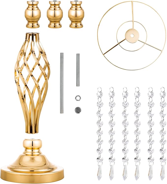2pcs Gold Metal Flower Vases Crystal Flower Stand Wedding Centerpieces for Tables Party Dinner Event Restaurant Hotel Decoration