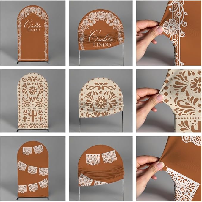 Set of 3 Arch Backdrop Cover Cielito Lindo Baby Shower Spandex Arch Fabric Cover for Mexican Bridal Wedding Birthday Party Decoration (6FT 6.6FT 7.2FT,Clay Brown)