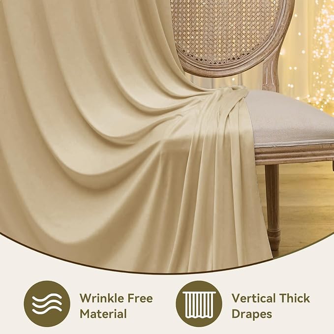 20x16ft Beige Backdrop Curtains for Wedding Party, 4 Panels 16 ft Long Back Drop Cloth, Wrinkle-Free Polyester Drapes for Birthday, Baby Shower, Stage Photography Background