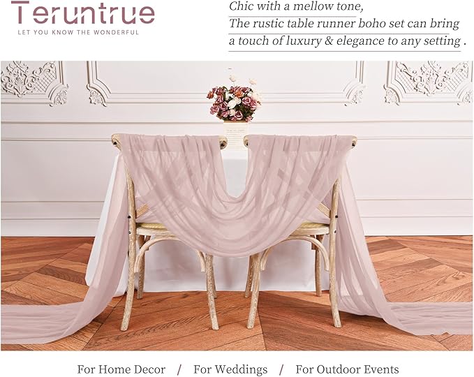 Teruntrue 24 Packs Pink Cheesecloth Table Runner,10ft Rustic Gauze Boho Wedding Table Runner Decoration, Wedding Table Decor Sheer Table Runner for Wedding Party Bridal Shower Table