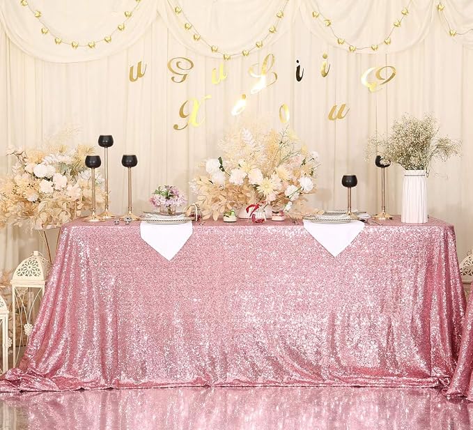 Juya Delight Fuchsia Pink 90'' x 132'' Sequin Tablecloth Rectangle Sparkly Table Cover for Party Dinner Banquet Festival Wedding Anniversary Exhibition Dessert Table