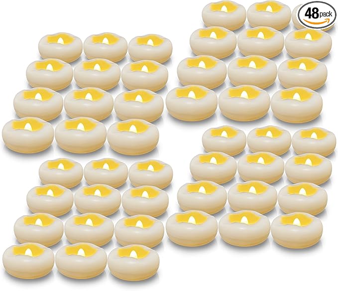 JMTONE Floating Candles, Water-Activated 2.3" Flameless LED Candle Waterproof Plastic White Battery Operated Candle for Centerpieces, Cylinder Vases Table Decorations Wedding Pool Party 48 Packs
