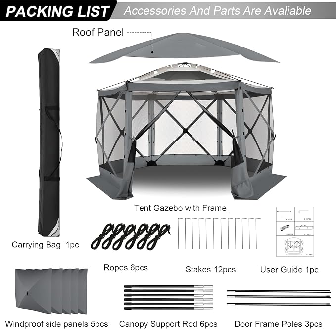 COBIZI 12x12 FT Pop Up Canopy Extendable Tent, Gazebos On Clearance with Removable Roof, Screened in Gazebo with sidewalls, Screen Tents Portable carpas para Patio for Outdoor Camping,Backyard,Gray