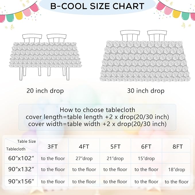 B-COOL 3D Floral Tablecloths 90x132 Inch Wedding Rosette Lavender Tablecloth Rose Table Linen for Sweetheart Baby Shower Bachelorette Prom Table Decoration
