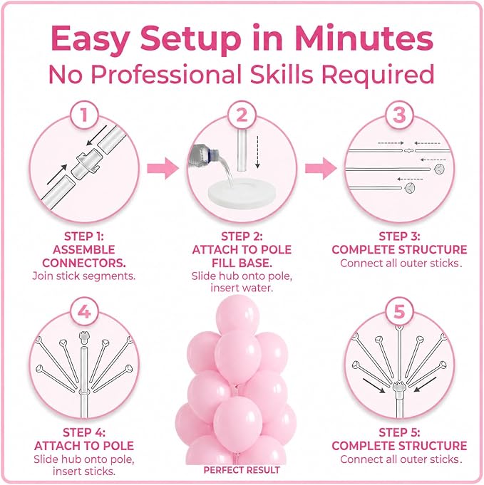 Balloon Column Kit for Floor- Set of 2,Balloon Columns with Stand, Base and Pole,Balloon Tower Backdrop Decoration for Wedding, Baby Shower, Birthday Party, or Bachelorette Parties (Light Pink)