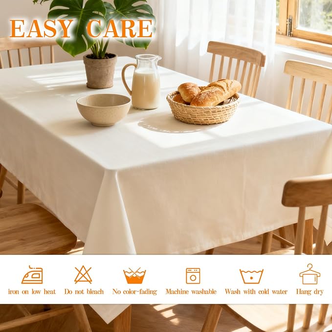 WIGENIUS 2 Pack Ivory Table Cloth Rectangle Tablecloths 60X84 Inch,Polyester Table Cloth for 4 Foot Rectangle Tables,Wrinkle Resistant Washable Fabric Table Covers for Party,Wedding Banquet