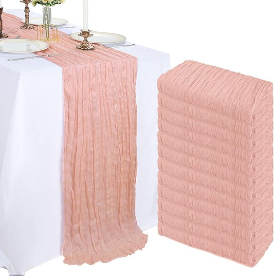 12 Pack 10FT Blush Pink Cheesecloth Table Runner 120 Inch Long Gauze Rustic Boho Spring Cheese Cloth Table Runner Sheer Fabric Decorations for Holiday Party Wedding Banquet Bridal Baby Shower Décor