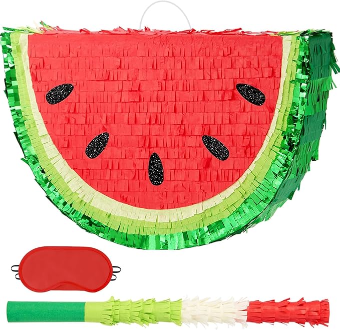 WERNNSAI Watermelon Piñata - Fruit Theme Summer Birthday Party Decorations Kids Fruit Piñata with Blindfold and Bat for Summer Tropical Party Supplies Fiestas Carnival Game