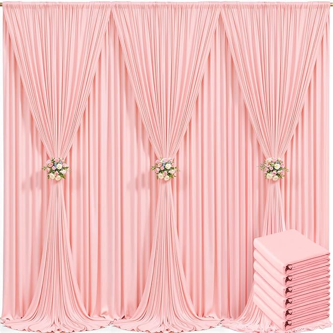 6 Panels Blush Pink Backdrop Curtain for Parties Pink Wrinkle Free 30ft x 10ft Backdrop Drapes for Baby Shower Wedding Birthday Photo Gender Reveal Photography Polyester Fabric Background Decoration