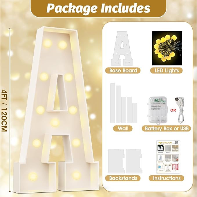 Ledido 4FT Marquee Light Up Letters V, Easy to Assemble Marquee Letters 4 Feet Tall for Indoor & Outdoor Events, Large Lighted Letter for Birthday Graduation Baby Shower Anniversary Party Decorations