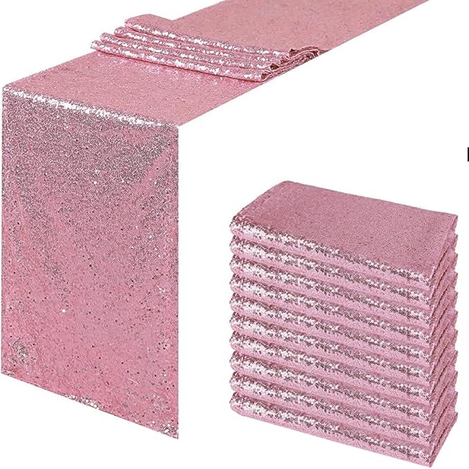 JYFLZQ Pink Sequin Table Runners 12" x 72" Pack of 10 Sparkly Metallic Table Runner Glitter Sequin Runner for Birthday Party Event Decorations