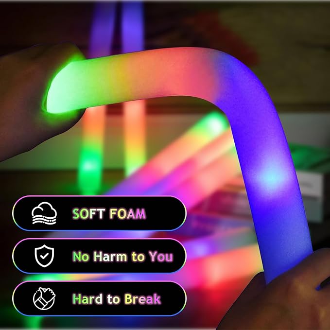 110pcs Led Glow Sticks,Foam Glow Sticks 3 Flashing Modes for Wedding Glow in The Dark Party Supplies, Foam Light up Sticks for Birthday, Raves, Outdoor Camping