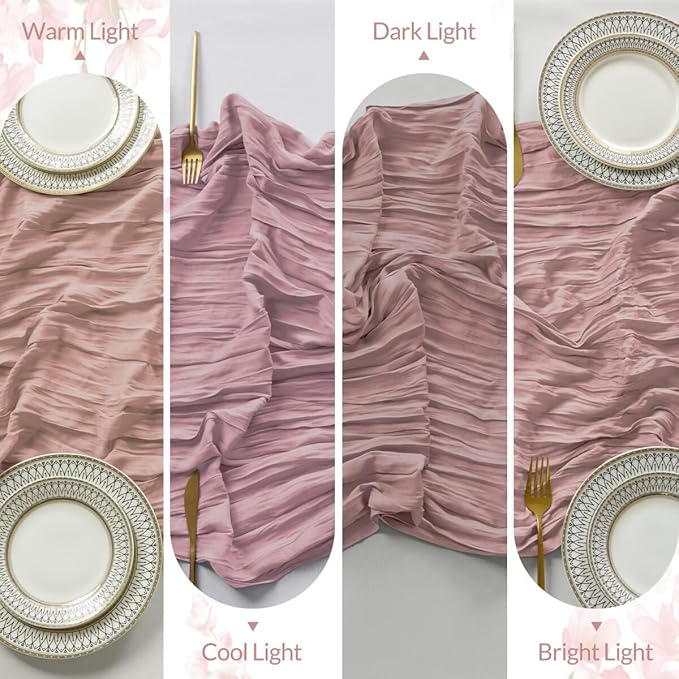 6 Pack Dusty Pink Cheesecloth Table Runner 35"×120" Gauze Fabric Table Runner Rustic Sheer Runner for Wedding Birthday Baby Shower Party Table Decoration Dusty Pink 6 Pack