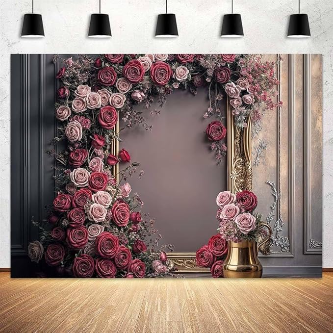 10X6ft Wedding Rustic Barn Door Photography Backdrop Vintage Wood Board Pink Purple Rose Flowers Bridal Anniversary Party Photo Shoot Decor Props