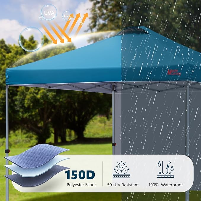 MASTERCANOPY 10x10 Pop Up Canopy Tent with 1 Sidewall, 1 Person Setup Instant Shelter, Outdoor Portable Beach Canopy, 1 Roller Bag, 4 Sandbags, 4 Ropes, 8 Stakes (10x10, Cyan Blue)