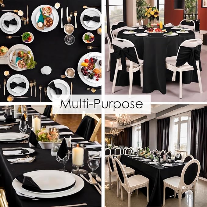 10 Pack 120 Inch Black Round Tablecloth, Polyester Fabric Washable Table Cloth for Home, Party, Wedding or Restaurant Use