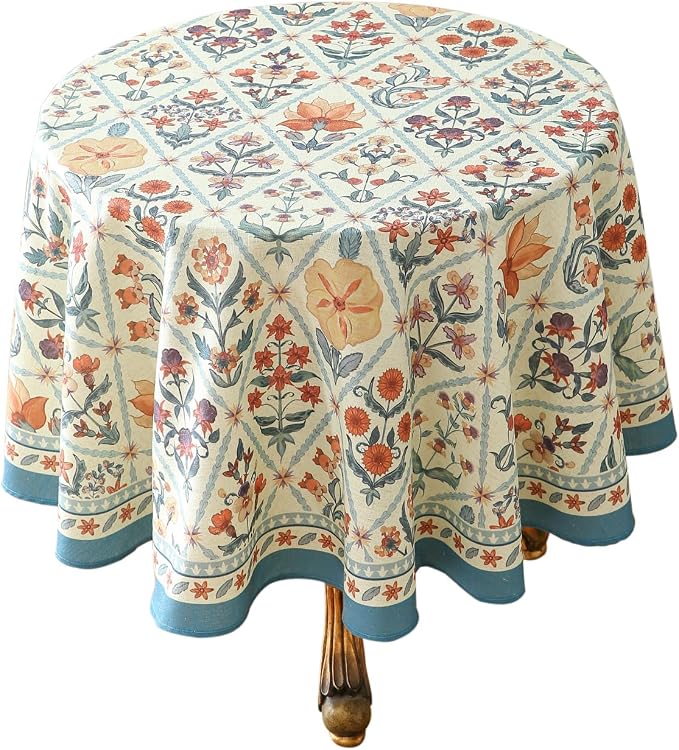 ISAENNE Designer Elegant Round Linen Tablecloth,Diameter 67"-Floralsea A | French Vintage Table Cloth,Colorful Floral Pattern,Beautiful,Decoration,Heavyweight,Dining Room,Kitchen,Thanksgiving