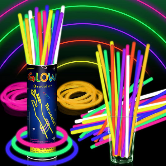 100 Pack 8” Glow Sticks Bulk with 100 Connectors Neon Glow In The Dark Party favors Supplies for Holiday Birthday Party Decoration (Colorful)