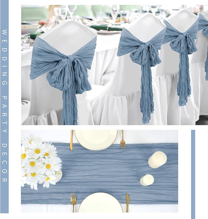 24 Pack Cheesecloth Table Runner 20 x 120 inch Cheese Cloth Table Runner Bulk,Romantic Boho Sheer Gauze Fabric Table Runners for Wedding Reception,Party,Bridal Shower Table Decor(Dusty Blue)