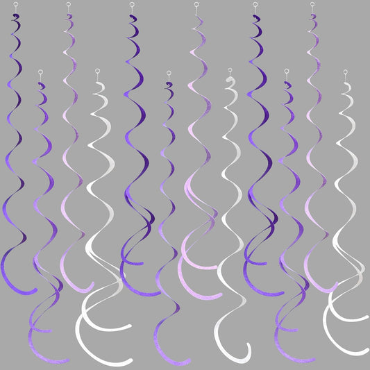 36Pcs Purple Hanging Swirl Decorations Ombre Purple Felt Swirl Streamer Spiral Ceiling Garland for Lavender Lilac Violet Birthday Wedding Bachelorette Baby Shower Graduation Holiday Hen Party Supplies