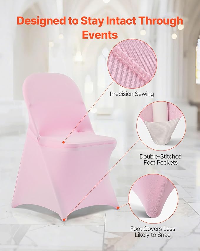 VEVOR Chair Covers, Polyester Spandex Chair Cover, Stretch Slipcovers for Wedding Party Dining Banquet Flat-Front Chair Covers (Pink-c, 50PCS)