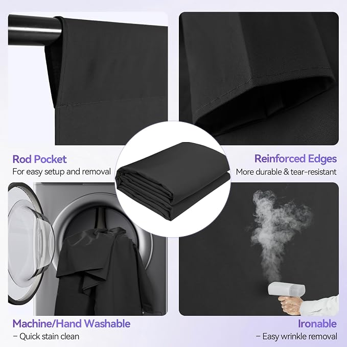 EMART 7 x 10 ft Adjustable Photo Backdrop Stand Kit with 9 x 6ft Portable Black Backdrop Screen, Background Holder Support System Kit for Photography, Party, Live Game, Interviews, YouTube, TIK Tok