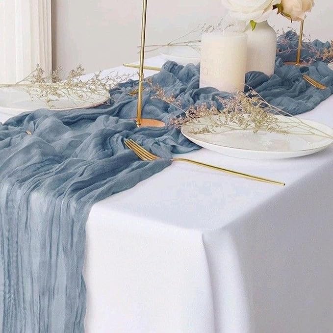 10 Pack Dusty Blue Cheesecloth Table Runner 10FT Boho Gauze Fabric Cheese Cloth Table Runners for Wedding ,Party,Baby Shower, Bridal Party, Rustic Farmhouse and Table Decorations
