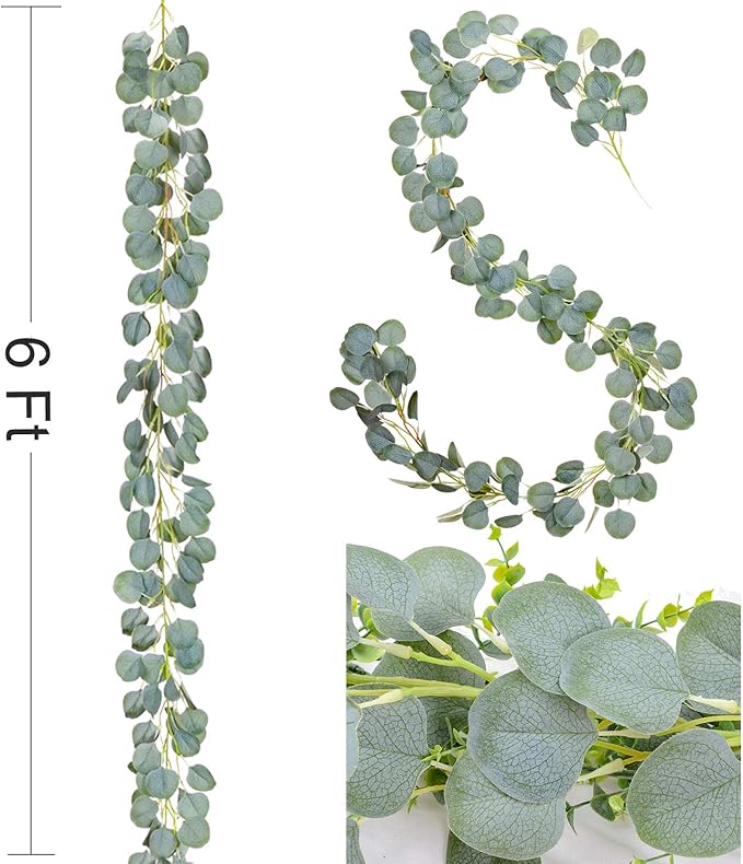 DearHouse 4Pack Artificial Eucalyptus Garland Faux Silk Eucalyptus Leaves Vines Handmade Garland Greenery Wedding Backdrop Arch Wall Decor …