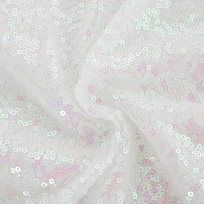 6 Packs 12 x 72 inches Sequin Table Runner, White Iridescent Glitter Table Runner for Birthday Party Supplies Wedding Engagement Baby Shower Holiday Celebration Event Decorations