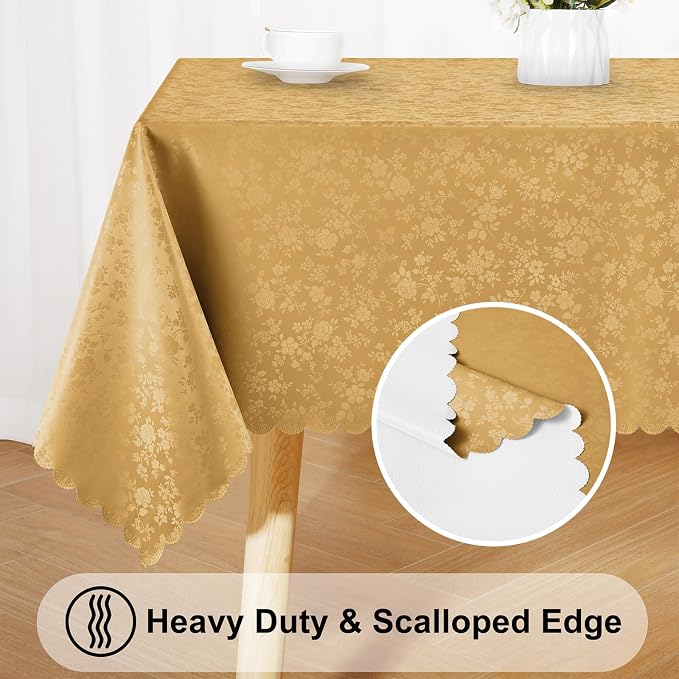 Smiry Rectangle Table Cloth, Waterproof Heavy Duty Vinyl Tablecloths, Wipeable Washable Table Cover for Kitchen and Dining Room (Gold, 60" X 84")