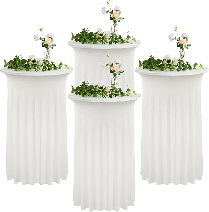 4 Pack Ivory High Top Cocktail Tablecloths Round 36inch×43inch, Wrinkle Free Stretch Spandex Cocktail Table Cloth Covers for Party Wedding Banquet Baby Shower Birthday