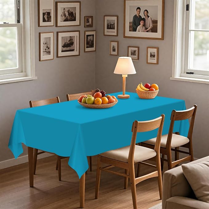 54IN X 160FT Plastic Table Cover Roll with Cutter Box, Cut to Size Plastic Table Cloths for Parties, Birthday, Disposable Tablecloth Roll for All Shape Tables (Turquoise, 54 Inch X 160 Feet)