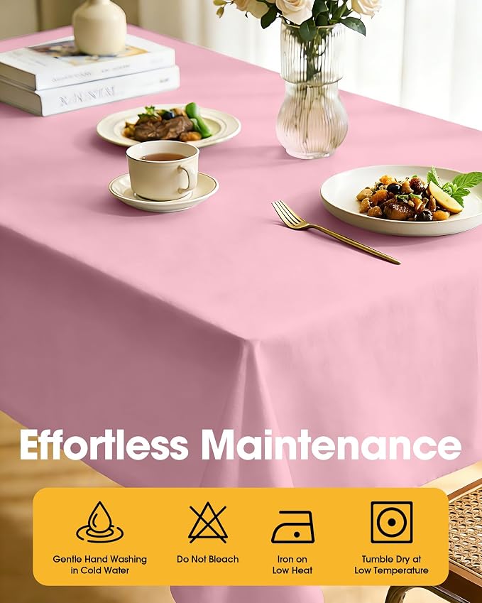 Niuara Pink Fabric Rectangle Table Cloth - 6 Pack, 60" × 84" Washable Tablecloth for 5FT Tables, Wrinkle-Resistant & Heat-Proof Table Cover for Weddings, Dinners & Parties