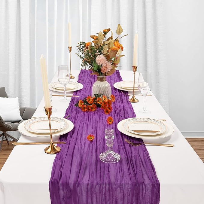 6 Pack Purple Cheesecloth Table Runner 10Ft Spring Gauze Cheese Cloth Table Runner 35x120 Inch Boho Sheer Rustic Fabric for Holiday Party Decor Baby Shower Wedding Decorations