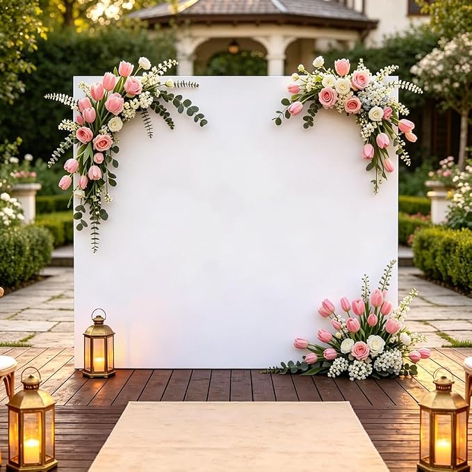 Square Metal Arch Backdrop Stand and Cover Set 6.6x6.6FT Gold Arch Frame with White Cover for Birthday Party Wedding Ceremony Baby Shower Graduation Event Decoration