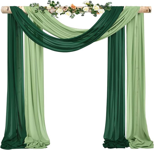 Wedding Arch Draping Fabric,2 Panels 28"x20ft Emerald Green and Sage Wedding Arch Drapes for Ceremony Chiffon Fabric Drapes Arbor Drapery Wedding Arch Decorations for Reception Sheer Backdrop Curtains