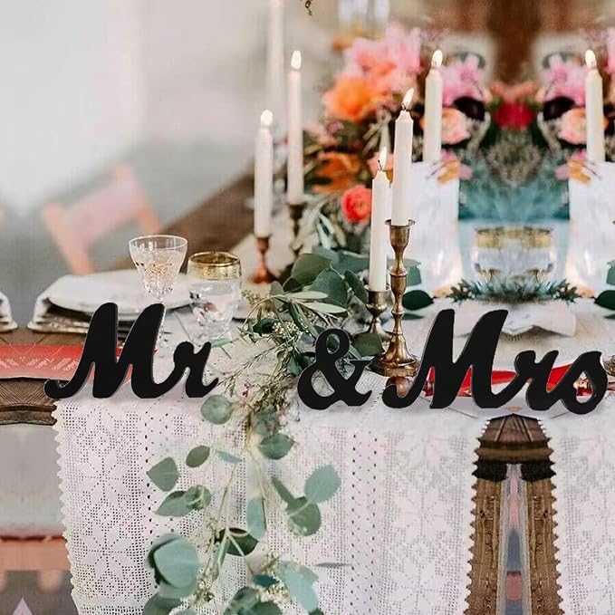 VIOPVERY Mr and Mrs Sign & Just Married Banner,Mr & Mrs Signs for Wedding Table,Large Wooden Letters for Sweetheart Table,Photo Props Wedding decorations for Anniversary,Black