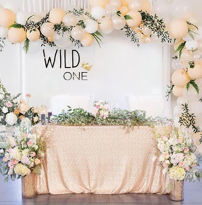 ShiDianYi 50"x72" Champagne Blush Sparkly Sequin Tablecloth for Wedding