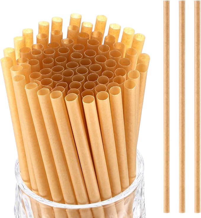 Potchen 500 Pcs Biodegradable Sugarcane Straws Disposable Drinking Smoothie Straws Bulk for Home Parties Restaurants (5 Inch)