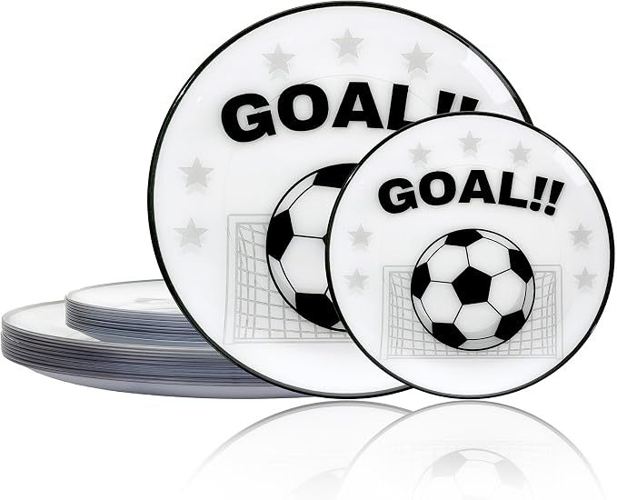 I00000 20 Pcs Plastic Soccer Plates - Heavy Duty Disposable Plates for Global Soccer Celebration Party Supplies include 10.25" Dinner Plate& 7.5" Dessert Plate for Soccer Party