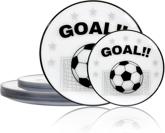 I00000 20 Pcs Plastic Soccer Plates - Heavy Duty Disposable Plates for Global Soccer Celebration Party Supplies include 10.25" Dinner Plate& 7.5" Dessert Plate for Soccer Party