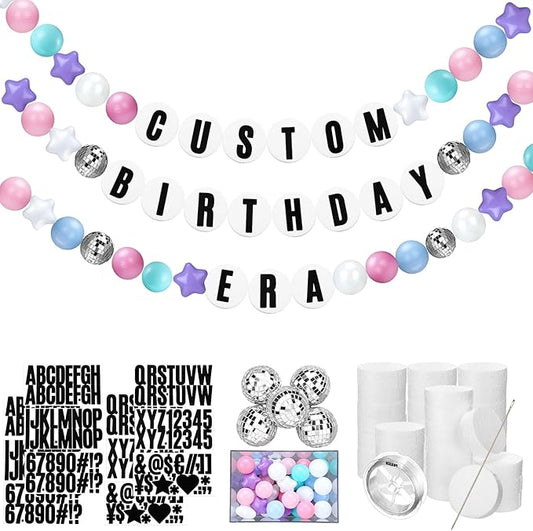 Simgoing Giant Friendship Bracelet Garland Kit DIY Banner with Letter Ball Jumbo in My Birthday Era Decorations for Classroom Graduation Party Supplies Photo Booth Backdrop(Macaron)