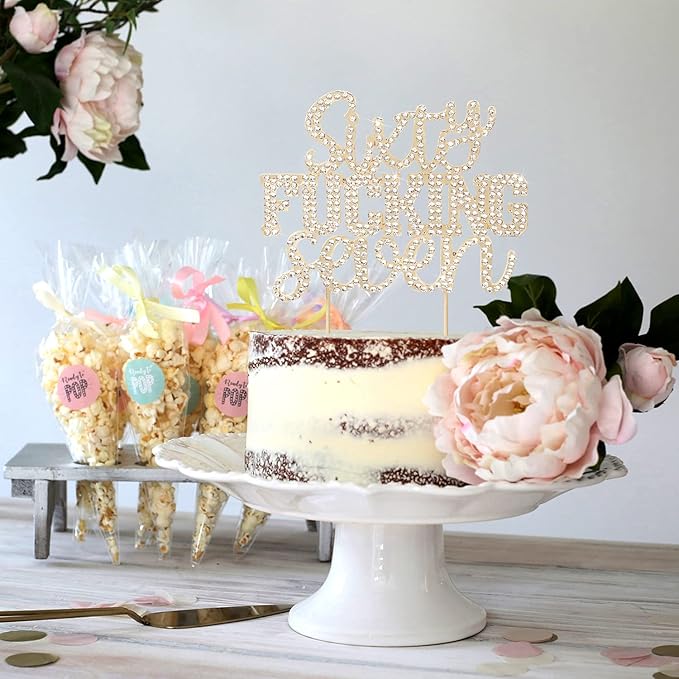 LINGTEER Sixty Seven Funny Gold Rhinestone Cake Topper - Cheers to 67 Years Old,Happy 67th Birthday Party Cake Centerpieces Topper Decorations.